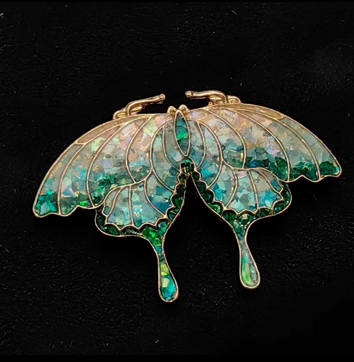 Green Butterfly Brooch Pin Made by Shells