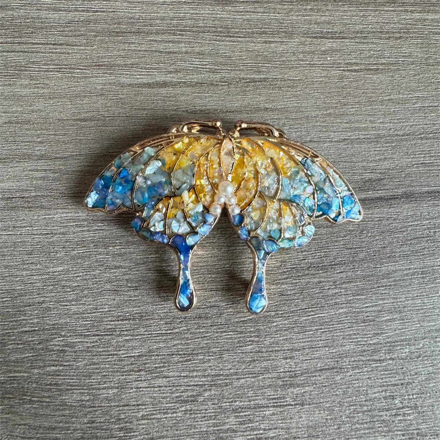 Blue Butterfly Brooch Pin Made by Shells