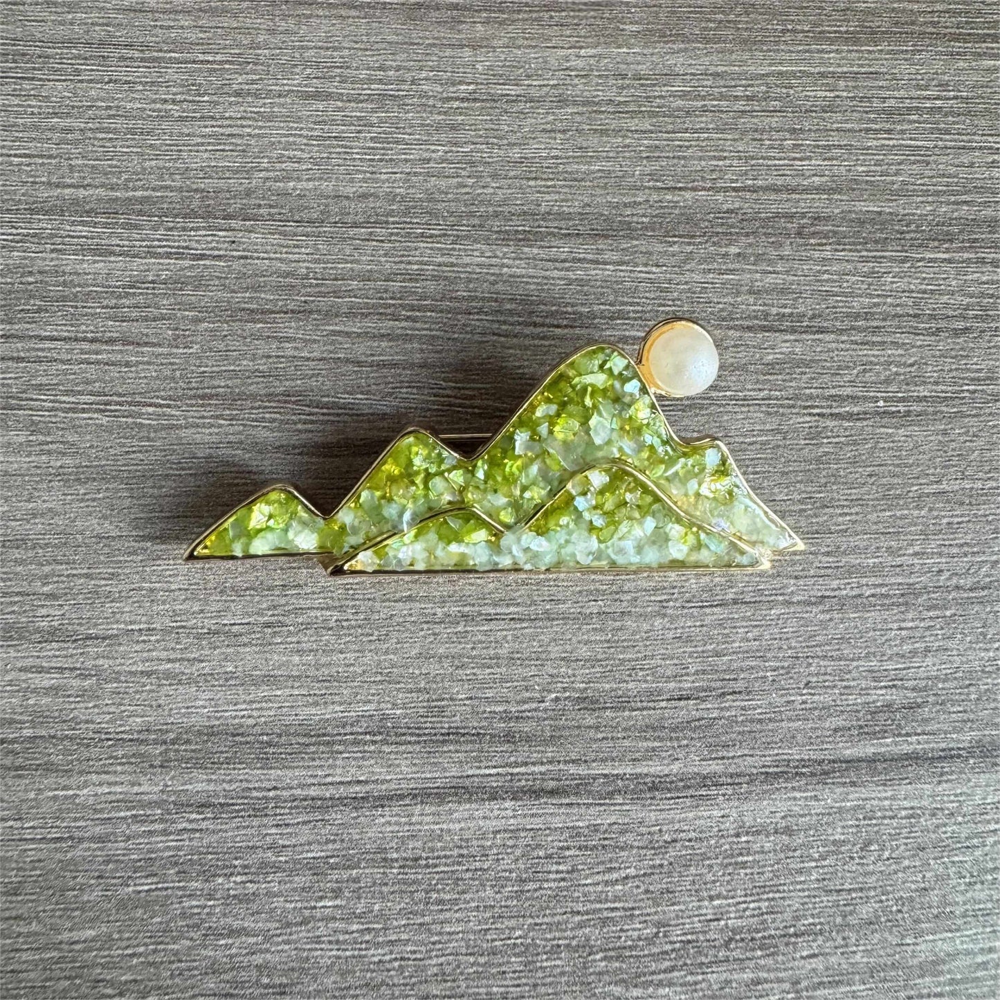 Green Mountain Brooch Pin Made by Shells